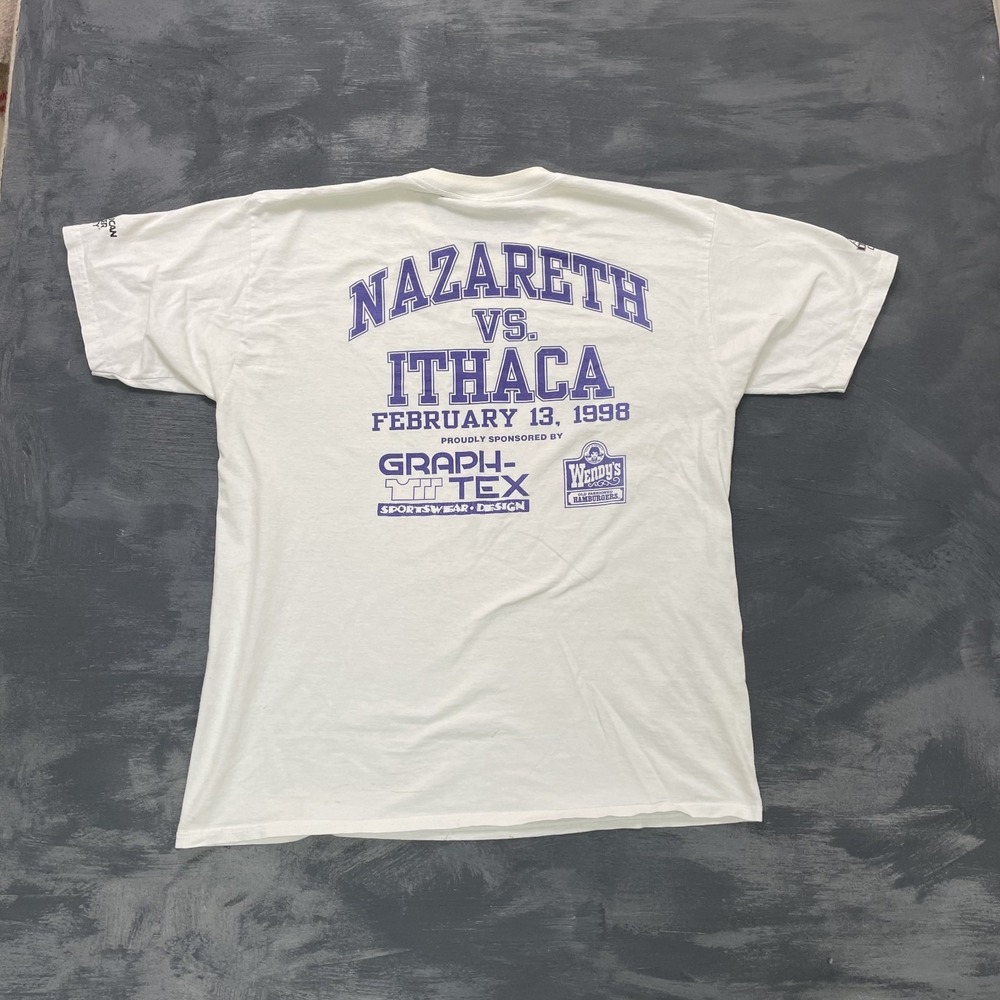 vintage basketball Nazareth Ithaca shirt mens XL White 1990s
